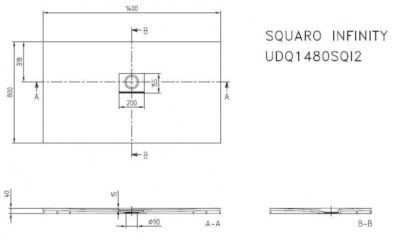 Villeroy&Boch Squaro Infinity brodzik prostokątny 140x80 Grey UDQ1480SQI2V-3S