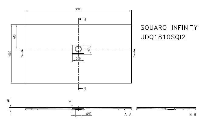 Villeroy&Boch Squaro Infinity brodzik prostokątny 180x100 Grey UDQ1810SQI2V-3S