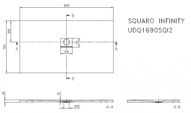 Villeroy&Boch Squaro Infinity brodzik prostokątny 160x90 Anthracite UDQ1690SQI2V-1S