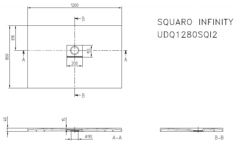Villeroy&Boch Squaro Infinity brodzik prostokątny 120x80 Anthracite UDQ1280SQI2V-1S