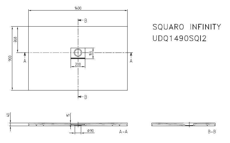 Villeroy&Boch Squaro Infinity brodzik prostokątny 140x90 Anthracite UDQ1490SQI2V-1S