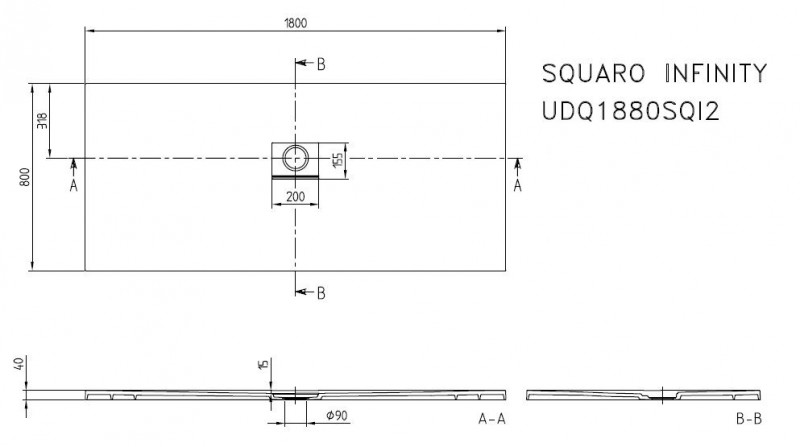 Villeroy&Boch Squaro Infinity brodzik prostokątny 180x80 Anthracite UDQ1880SQI2V-1S