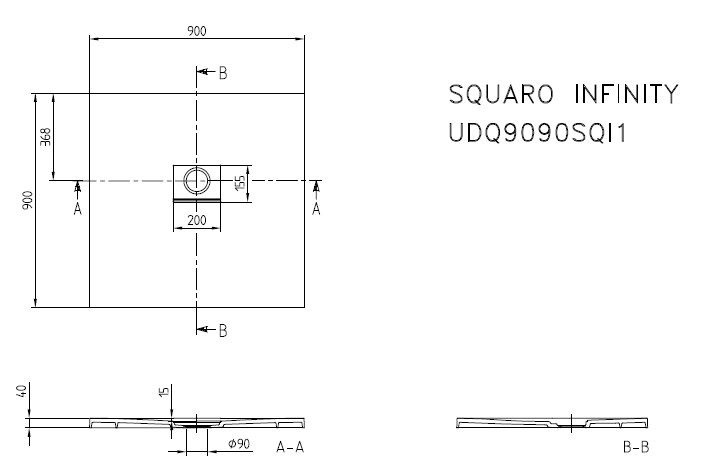 Villeroy&Boch Squaro Infinity brodzik kwadratowy 90x90 Grey UDQ9090SQI1V-3S