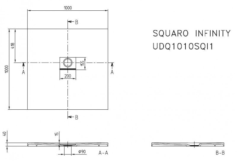 Villeroy&Boch Squaro Infinity brodzik kwadratowy 100x100 Anthracite UDQ1010SQI1V-1S