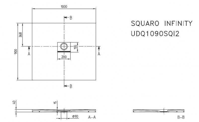 Villeroy&Boch Squaro Infinity brodzik prostokątny 100x90 Grey UDQ1090SQI2V-3S