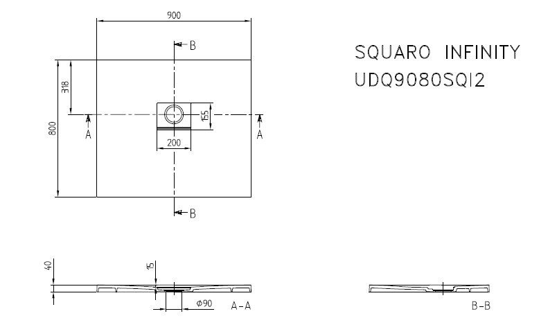 Villeroy&Boch Squaro Infinity brodzik prostokątny 90x80 Anthracite UDQ9080SQI2V-1S