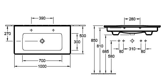 Villeroy&Boch Venticello umywalka 100cm z 2 otworami 100x50 weiss alpin ceramicplus 4104AKR1