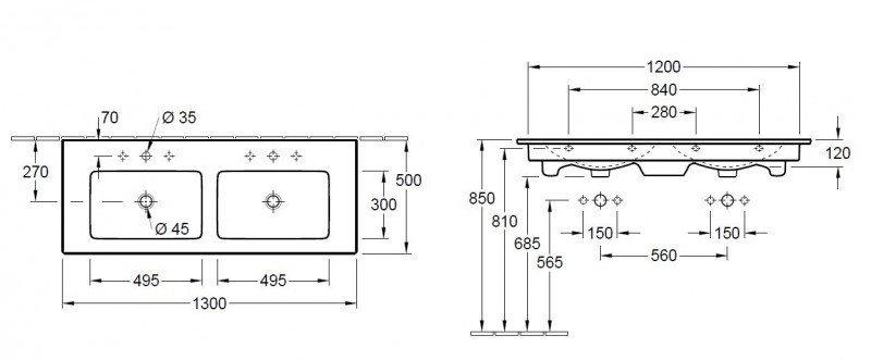 Villeroy&Boch Venticello umywalka meblowa podwójna 130cm z przelewem weiss alpin ceramicplus 4111DLR1