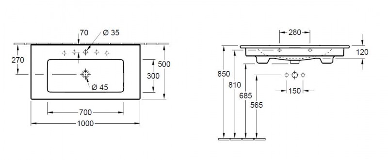 Villeroy&Boch Venticello umywalka meblowa 100cm 100x50 z przelewem weiss alpin 4104AL01