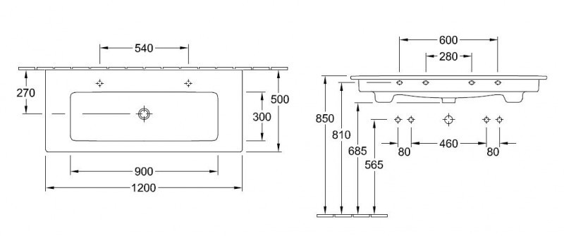 Villeroy&Boch Venticello umywalka 120cm z 2 otworami z przelewem weiss alpin ceramicplus 4104CKR1