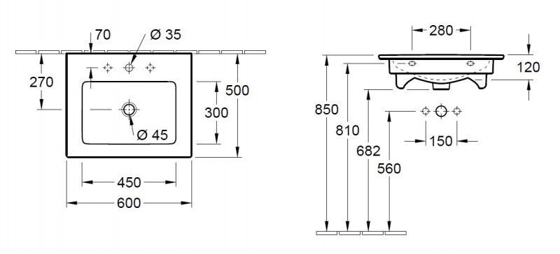 Villeroy&Boch Venticello umywalka 60cm 60x50 z przelewem weiss alpin ceramicplus 412460R1
