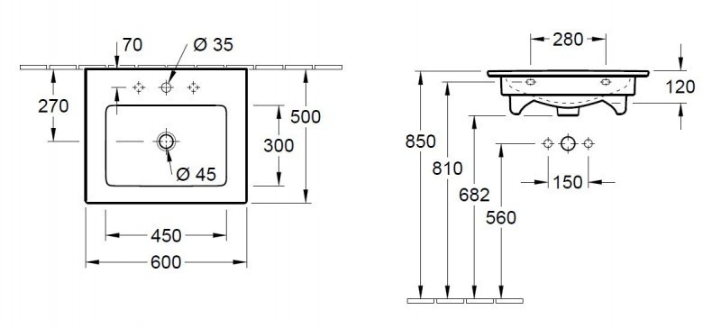 Villeroy&Boch Venticello umywalka 60cm 60x50 z przelewem weiss alpin ceramicplus 412462R1