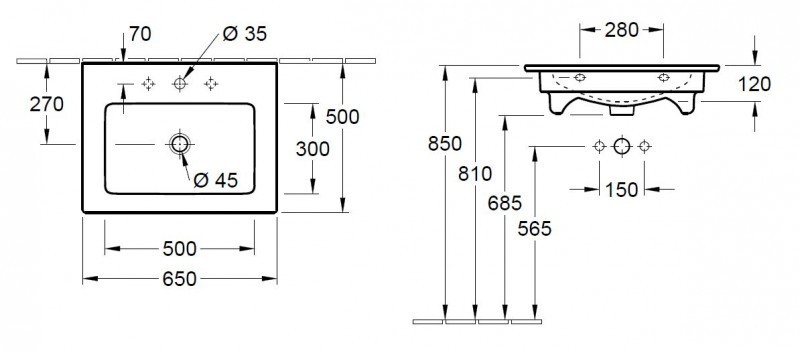 Villeroy&Boch Venticello umywalka 65cm 65x50 z przelewem weiss alpin 412467R1