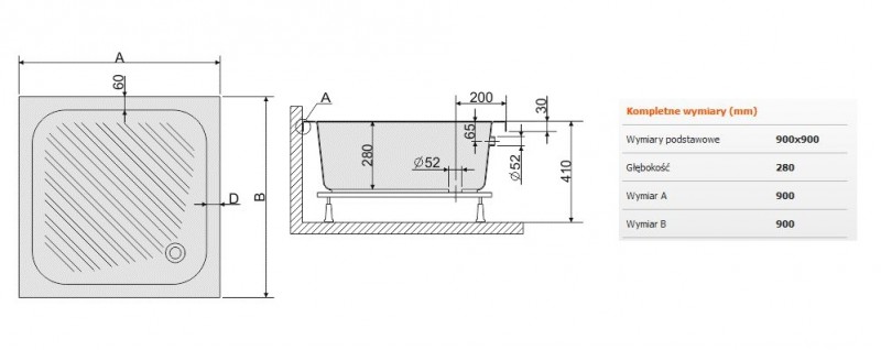 Sanplast Classic Bbs/CL brodzik kwadratowy głęboki 90x90 akryl biały 615010023001000