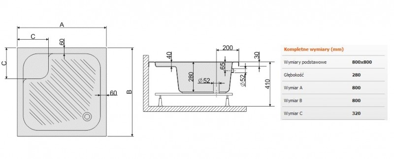 Sanplast Classic Bzs/CL brodzik kwadratowy głęboki z siedziskiem 80x80 akryl biały 615010024001000