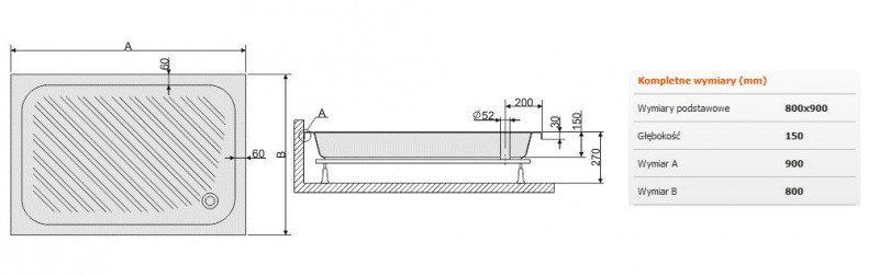 Sanplast Classic B/CL brodzik prostokątny 80x90 akryl biały 615010042001000