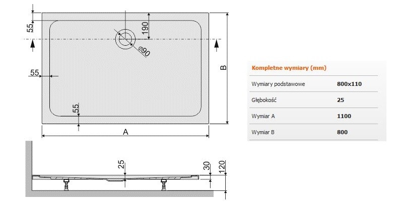 Sanplast Free Line B/FREE brodzik prostokątny 80x110x2,5 akryl biały 615040438001000