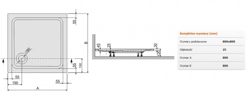 Sanplast Free Line B/FREE brodzik kwadratowy 80x80x2,5 akryl biały 615040402001000