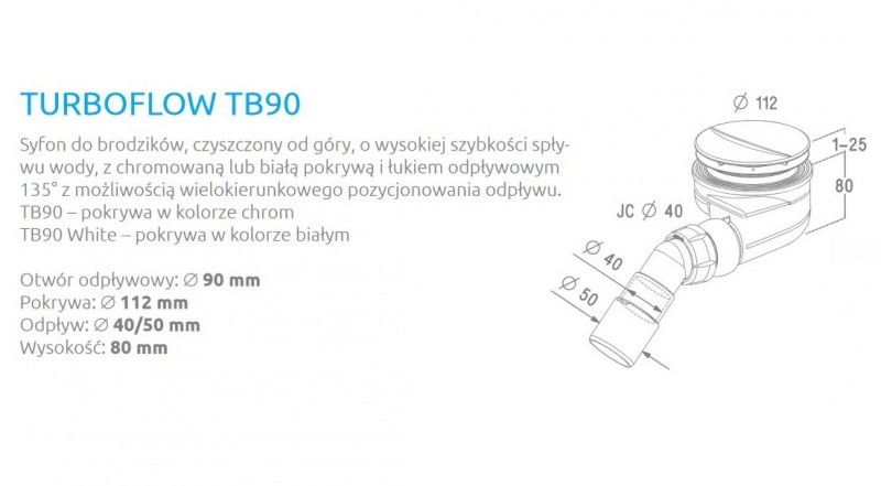 Radaway Turboflow syfon brodzikowy 90 biały 023-TB90P white