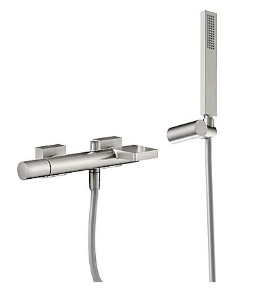 Tres Exclusive Project-Tres bateria wannowa ścienna z zestawem natryskowym stal szczotkowana 211.170.01.AC