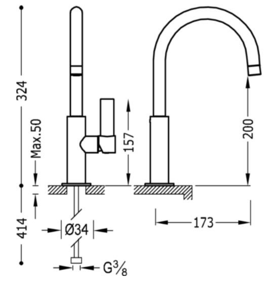 Tres Exclusive Project-Tres bateria umywalkowa wysoka chrom 211.905.01