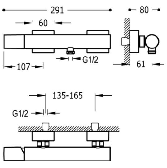 Tres Exclusive Project-Tres bateria prysznicowa ścienna z zestawem natryskowym stal szczotkowana 211.167.01.AC