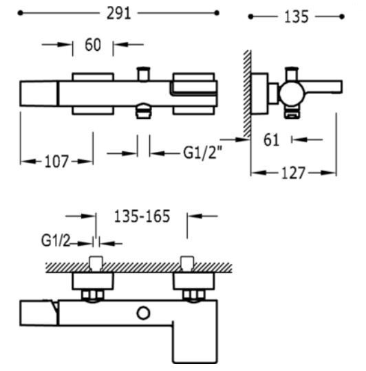 Tres Exclusive Project-Tres bateria wannowa ścienna z zestawem natryskowym stal szczotkowana 211.170.01.AC