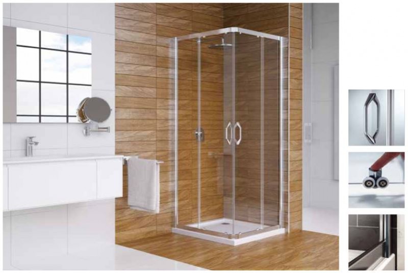 Huppe Ena 2.0 kabina kwadratowa 90x90 drzwi przesuwne srebrny połysk przeźroczyste Anti-Plaque 140103.069.322