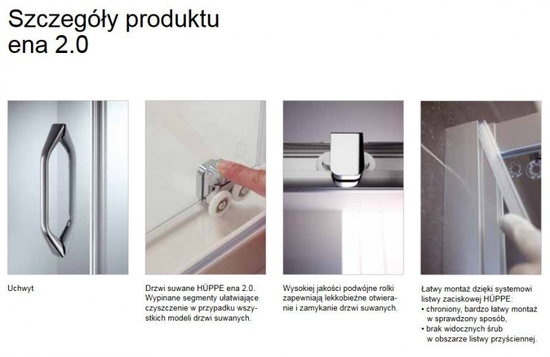 Huppe Ena 2.0 drzwi suwane 140 cm do wnęki lub ścianki srebrny połysk przeźroczyste antiplaque 140404.069.322