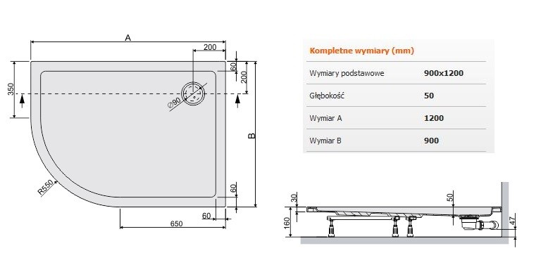 Sanplast Free Line BPP/FREE brodzik półokrągły asymetryczny prawy 90x120 akryl biały 615040183001000