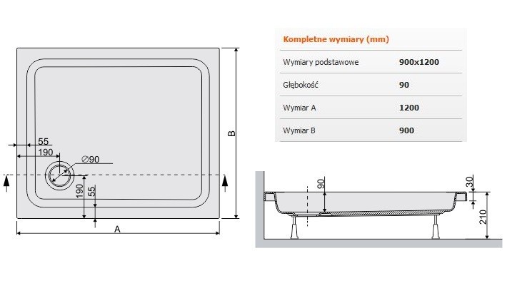 Sanplast Free Line B/FREE brodzik prostokątny 90x120x9 akryl biały 615040059001000