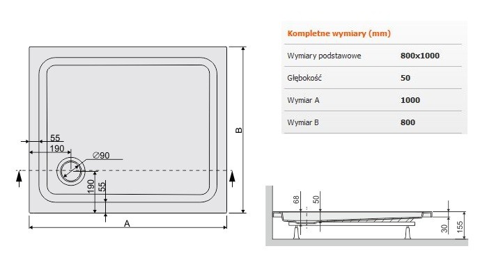 Sanplast Free Line B/FREE brodzik prostokątny 80x100x5 akryl biały 615040137001000