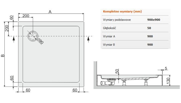 Sanplast Free Line Bza/FREE brodzik kwadratowy 90x90x5 akryl biały 615040113001000
