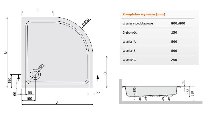 Sanplast Free Line BP/FREE brodzik półokrągły 80x80x15 akryl biały 615040222001000