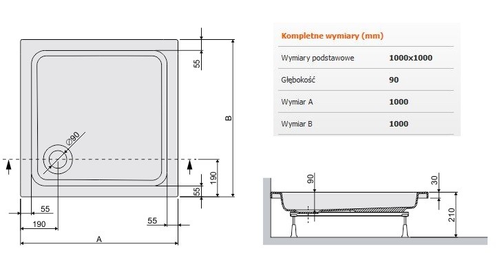 Sanplast Free Line B/FREE brodzik kwadratowy 100x100x9 akryl biały 615040004101000