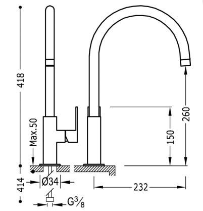 Tres Loft-Colors bateria umywalkowa wysoka XL czarny matowy 200.205.06.NM