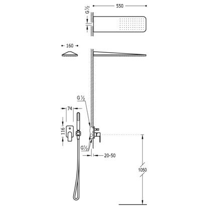 Tres Loft-Colors zestaw podtynkowy z deszczownicą i słuchawką biały matowy 200.180.05.BM
