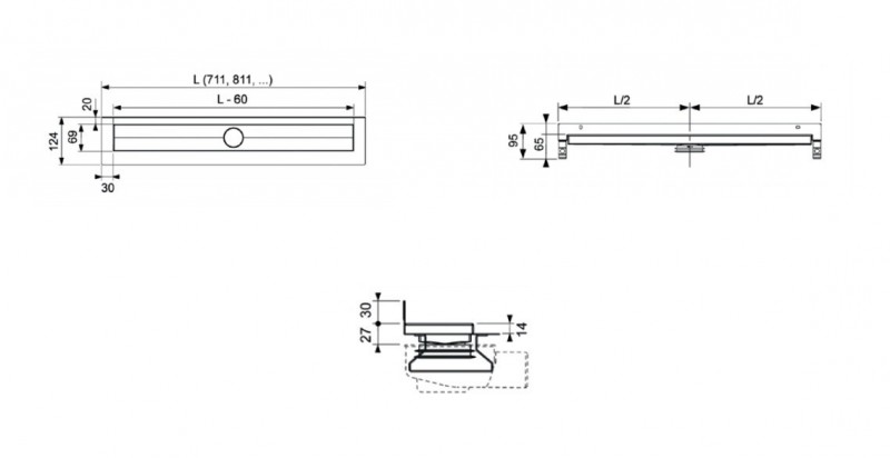 Tece Drainline odpływ liniowy 80 cm odwodnienie liniowe rynna prosta z wygięteym kołnierzem 600801