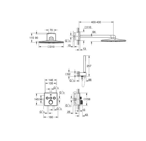 Grohe Grohtherm SmartControl zestaw podtynkowy z deszczownicą Rainshower 310 SmartActive Cube 34706000