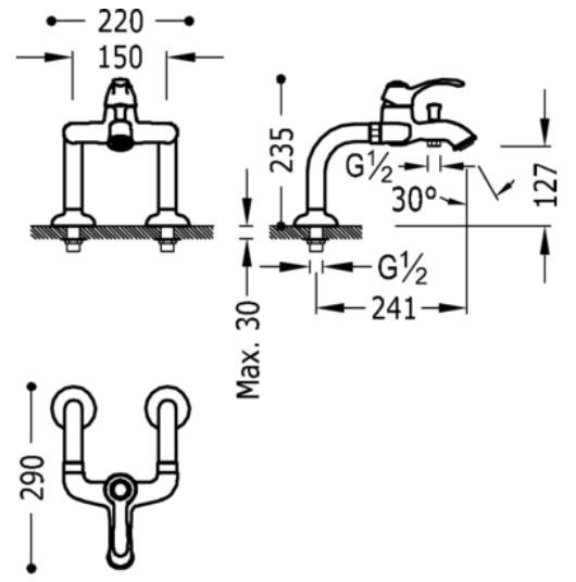 Tres Clasic bateria wannowa 3-otworowa retro stal szczotkowana 242.194.01.AC