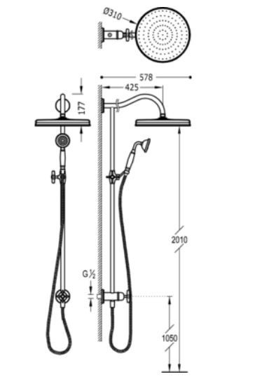 Tres Clasic zestaw prysznicowy z deszczownicą do kompletowania z baterią podtynkową stal szczotkowana 242.476.02.AC