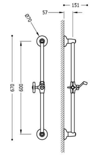 Tres Clasic drążek prysznicowy niklowany 600 mm stary mosiądz 242.732.01.LV