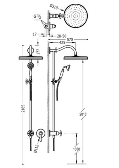 Tres Clasic zestaw prysznicowy z deszczownicą z baterią podtynkową stal szczotkowana 242.177.03.AC