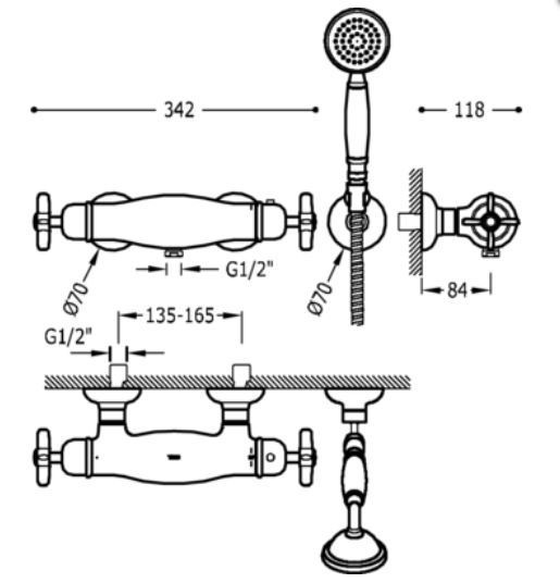Tres Clasic termostatyczna bateria prysznicowa retro z zestawem natryskowym stary mosiądz 242.164.09.LV
