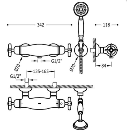 Tres Clasic termostatyczna bateria prysznicowa retro z zestawem natryskowym stal szczotkowana 242.164.09.AC