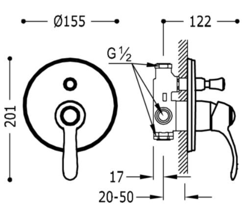 Tres Clasic bateria wannowo-prysznicowa podtynkowa 2-drożna chrom 242.180.01