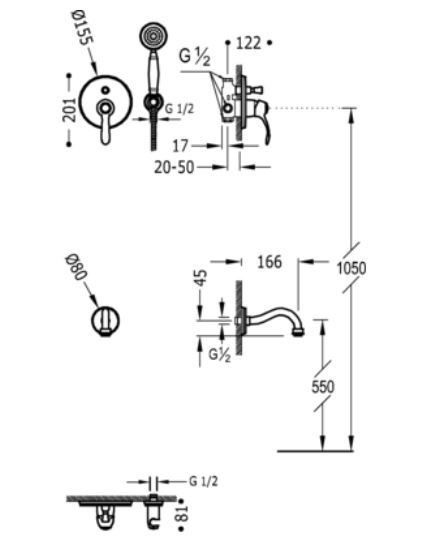 Tres Clasic zestaw wannowo-prysznicowy podtynkowy z wylewką stary mosiądz 242.180.05.LV