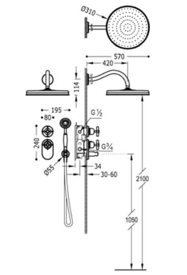 Tres Clasic zestaw prysznicowy termostatyczny podtynkowy z deszczownicą chrom 242.352.02