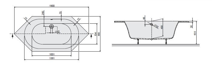 Sanplast Free Line W6K/FREE wanna sześciokątna 190x90 biały 610040145001000