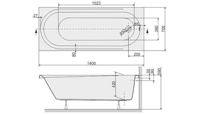 Sanplast Idea IDEAWP wanna prostokątna 140x70 biały 610180034001000